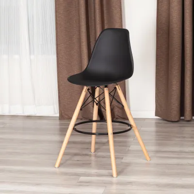 Стул барный Cindy Bar Chair (mod. 80-1) - дерево бук/металл/пластик, 50 х 51 х 109 см, Black (Черный) 3010/ натуральный