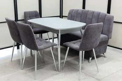 Диван, стол, 4 стула хром (серия Альт графит)