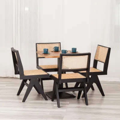 Стул LOKI - дерево вяз/ротанг, 51х44х86 см, черный