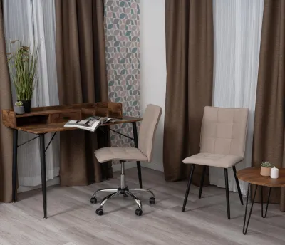 Комплект кресло + стул Bari - LT, флок , бежевый/черный, 7, 41х55х89 см