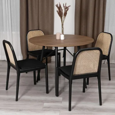 Стул FREYA - дерево вяз/ротанг, ткань лён, черный/черный лен, 46х41х79,5 см