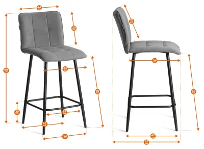 Полубарный стул  Bari/Бари - велюр, серый, 29, 42х55х99 см