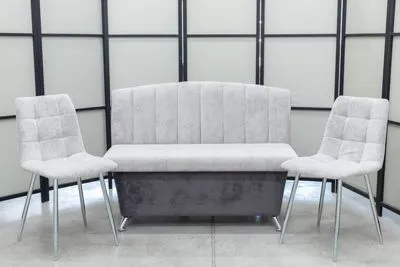 Диван, 2 стула (серия Альт серая с хромированными стульями)