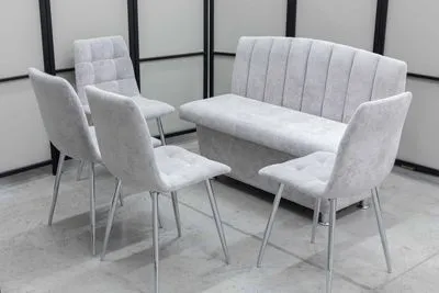 Диван, 4 стула хром (серия Альт светло-серый)