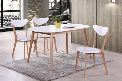 Стол обеденный MAX (Макс) - основание бук, столешница мдф, 140 х 80 х 75см, Белый+Натуральный ( Бук)