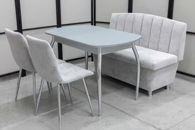 Диван, стол, 2 стула хром (серия Альт светло-серый)