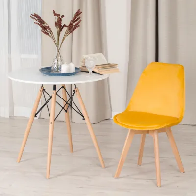 Стул TULIP SOFT (mod. 74) - вельвет/дерево , 54 х 47 х 83 см , желтый (HLR 41)/натуральный