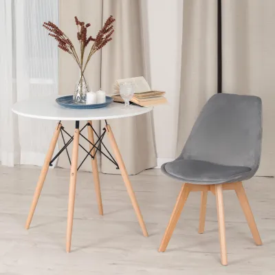 Стул TULIP SOFT (mod. 74) / 1 шт. в упаковке - вельвет/дерево , 54 х 47 х 83 см , светло-серый (HLR19)/натуральный