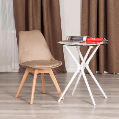 Стул TULIP SOFT (mod. 053V) - дерево/пластик/вельвет, 49,5 x 54,5 x 84 см, Бежевый (HLR 12)/натуральный
