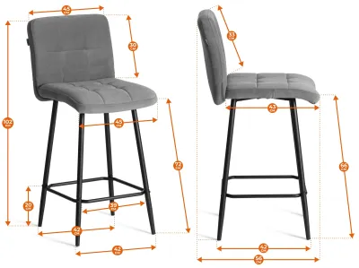 Полубарный стул  Medeo/Медео - велюр, серый, 29, 42х56х102 см