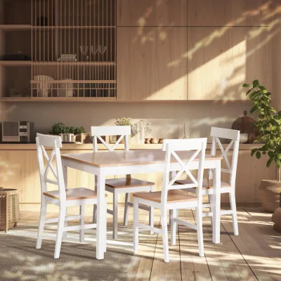 Обеденный комплект Хадсон (стол + 4 стула)/ Hudson Dining Set (mod.0103) - МДФ/тополь/меламин, стол: 118х74х73 см, стул: 42,5x46,5x93,5 см, White (Белый) / Natural (натуральны