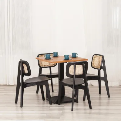 Стул ODIN - дерево вяз/ротанг, черный, 42х45х78 см