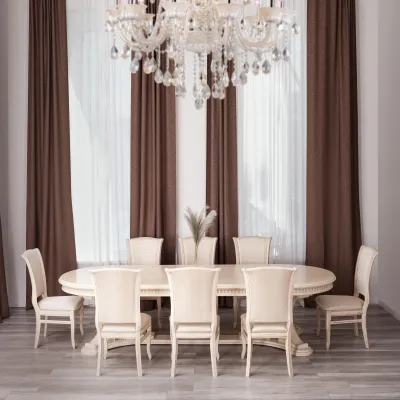 Стол VERSAL овальный - бук, мдф, 300 (350/400) х 110 х 78 см, бежевый патина