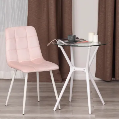Стул CHILLY (mod. 7094-1) - вельвет/металл, 44,5х52,5х86 см, pink (розовый) HLR39 / белый