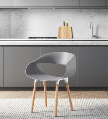 Стул QXX (mod. C1058-1) - пластик/дерево, 60 х 53 х 81 см, Grey (серый) 92717 / натуральный