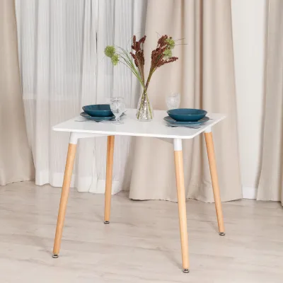 Стол JOHN (mod. T1003) - МДФ/дерево, 80 х 80 х 75 см , White (Белый) / Natural (натуральный)