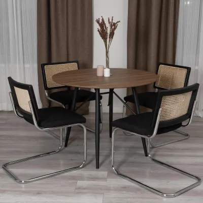 Стул MANI - дерево вяз, ротанг/ткань лен, металлический каркас, черный, 46х46х78 см