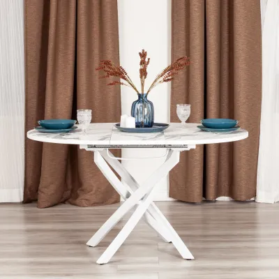 Стол MANZANA - ЛДСП/HPL/металл, 100 х 100+30 х 75 см, Мрамор светлый/белый