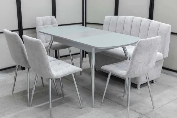 Диван, стол, 4 стула хром (серия Альт светло-серый) - Кухонные наборы