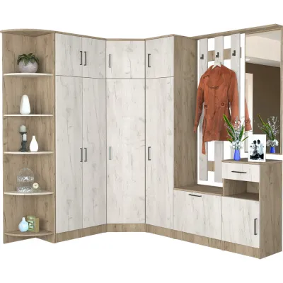 Модульная прихожая-1 Машенька (Серый крафт / Белый крафт) - Угловые прихожие