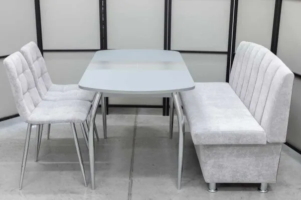 Диван, стол, 2 стула хром (серия Альт светло-серый) - Кухонные наборы