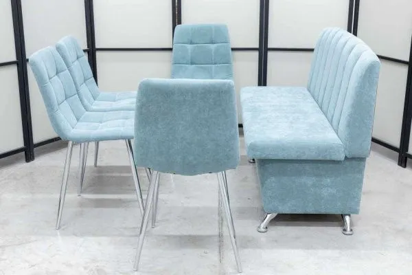 Диван, 4 стула хром (серия Альт ментол) - Кухонные наборы