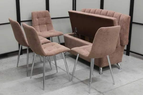 Диван, 4 стула хром (серия Альт мокка) - Кухонные диваны