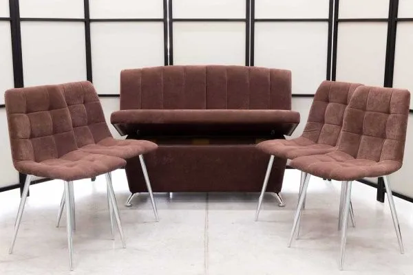 Диван, 4 стула хром (серия Альт шоколад) - Кухонные наборы