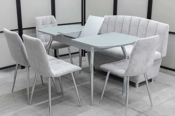 Диван, стол, 4 стула хром (серия Альт светло-серый) - Кухонные наборы