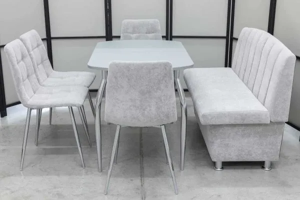 Диван, стол, 4 стула хром (серия Альт светло-серый) - Кухонные наборы