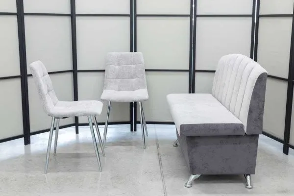 Диван, 2 стула (серия Альт серая с хромированными стульями) - Кухонные наборы