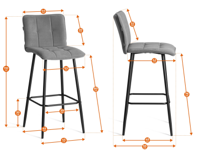 Барный стул  Bari/Бари - велюр, серый, 29, 45х56х110 см