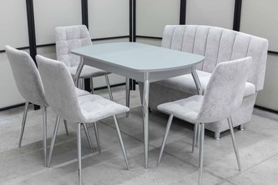 Диван, стол, 4 стула хром (серия Альт светло-серый) - Кухонные наборы