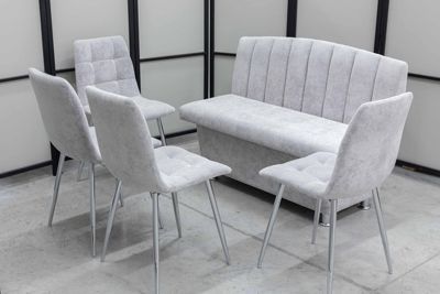 Диван, 4 стула хром (серия Альт светло-серый) - Кухонные наборы