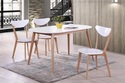 Стол обеденный MAX (Макс) - основание бук, столешница мдф, 140 х 80 х 75см, Белый+Натуральный ( Бук)