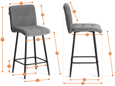 Полубарный стул  Medeo/Медео - велюр, серый, 29, 42х56х102 см