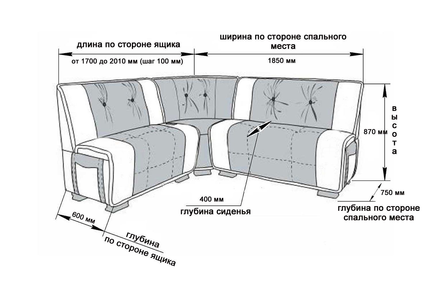 Размеры дивана со спальным местом