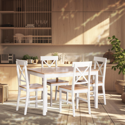 Обеденный комплект Хадсон (стол + 4 стула)/ Hudson Dining Set (mod.0103) - МДФ/тополь/меламин, стол: 118х74х73 см, стул: 42,5x46,5x93,5 см, White (Белый) / Natural (натуральны