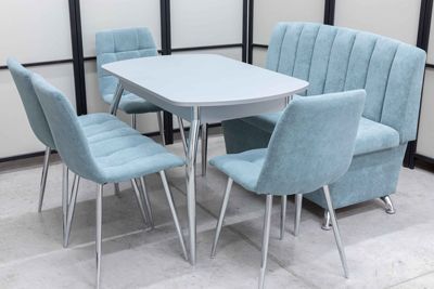 Диван, стол, 4 стула хром (серия Альт ментол) Диван, стол, 4 стула хром (серия Альт ментол) - Кухонные наборы