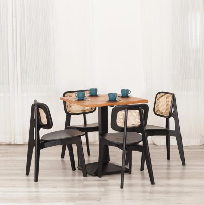 Стул ODIN - дерево вяз/ротанг, черный, 42х45х78 см