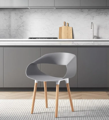 Стул QXX (mod. C1058-1) - пластик/дерево, 60 х 53 х 81 см, Grey (серый) 92717 / натуральный