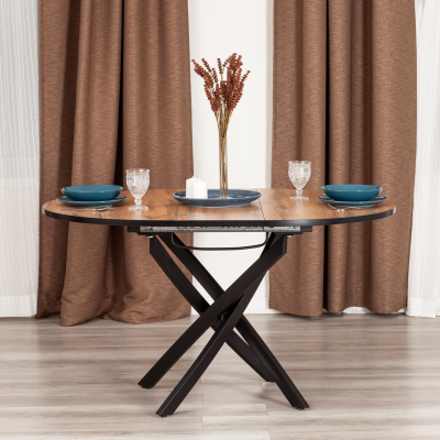 Стол MANZANA - ЛДСП/HPL/металл, 100 х 100+30 х 75 см, Дуб Вотан/чёрный