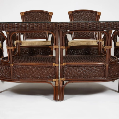 Комплект обеденный "ANDREA GRAND" (стол со стеклом+6 кресел+ подушки) - Pecan Washed (античн. орех), Ткань рубчик, цвет кремовый Комплект обеденный "ANDREA GRAND" (стол со стеклом+6 кресел+ подушки) - Pecan Washed (античн. орех), Ткань рубчик, цвет кремовый