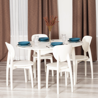 Стол DIAMANTE круглый - бук, мдф, шпон дуба, 100 х 100+30 х 75 см, Ivory white