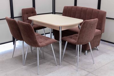 Диван, стол, 4 стула хром (серия Альт шоколад) Диван, стол, 4 стула хром (серия Альт шоколад) - Кухонные наборы