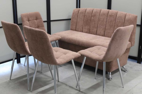 Диван, 4 стула хром (серия Альт мокка) Диван, 4 стула хром (серия Альт мокка) - Кухонные диваны