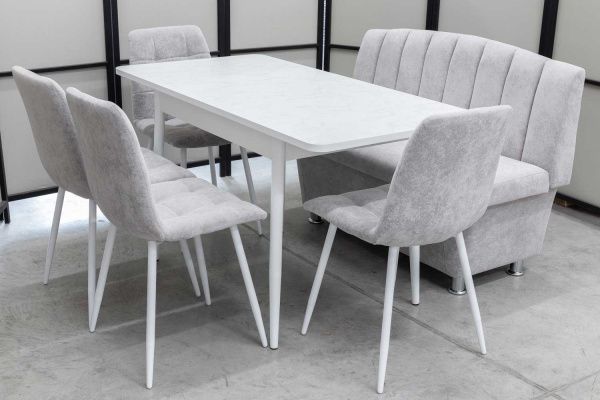 Диван, стол, 4 стула (серия Альт светло-серый) Диван, стол, 4 стула (серия Альт светло-серый) - Кухонные наборыССС