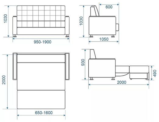 Диван-кровать Мерлин аквамарин. Детальная фотография