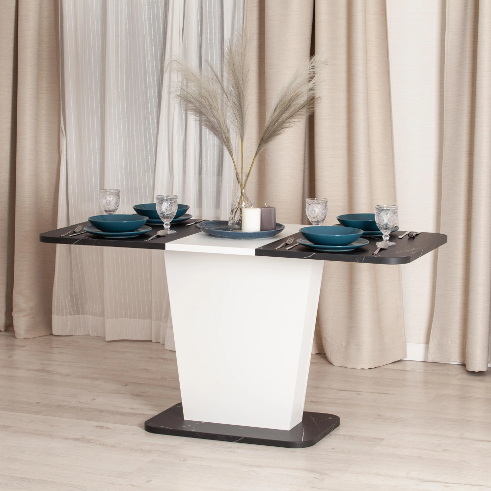 Стол обеденный GENT - ЛДСП, 110-145x68,6x75,5 см, Мрамор Блэк Роял/Белый