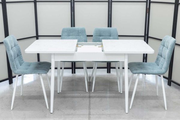 Обеденная группа (стол Ост белый и 4 стула Тетра ментол) Обеденная группа (стол Ост белый и 4 стула Тетра ментол) - Обеденные группыССС
